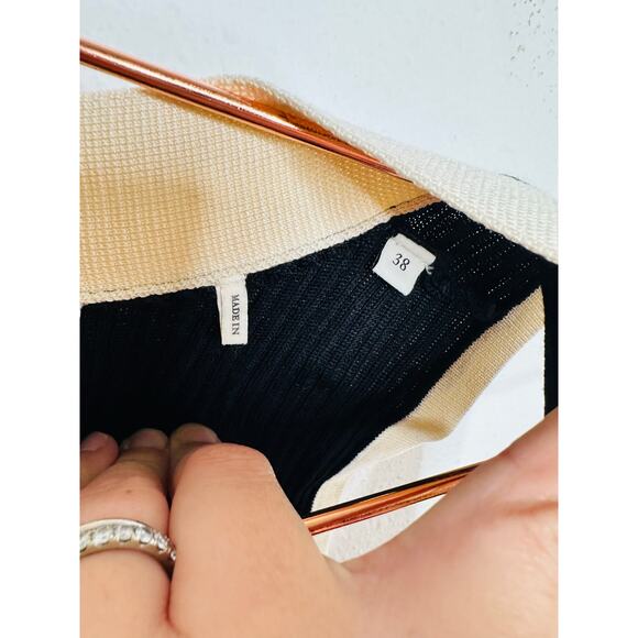 SANDRO Black White Ribbed Knit Beige Button Placket Gabriel Maxi Dress Size 38 - Picture 16 of 16